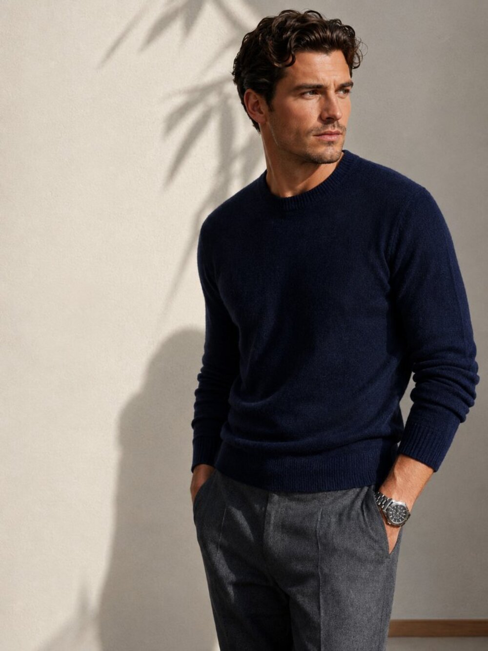 Paul Stuart 100% Cashmere Sweater Mens Small Navy Blue Crew Neck Luxury Soft